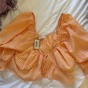 Vestique Orange Checkered Blouse